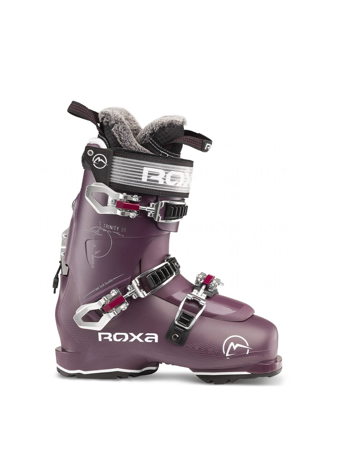 women's downhill ski boot in a deep purple with 4 buckles from Roxa